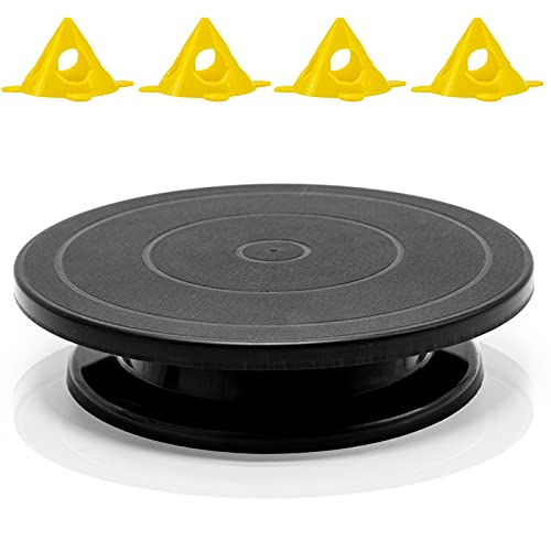 LAMXD 11”Rotate Turntable Sculpting Wheel Revolving Cake Turnable Black Painting Turn Table Stand for Paint Spraying Spinner,with Cone Canvas-Acrylic&Epoxy Pouring Paint Canvas Support Stands