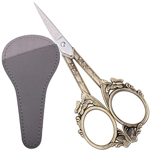 HITOPTY Vintage Embroidery Scissors – 4.7in Sharp Straight Pointed Shears, Classic Small Detail Snips W/Sheath for Handcraft, Arts, Needlework, Sewing, Decoupage, Yarn, Fabric, Threads Fussy Cutting