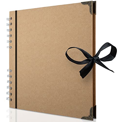 Bstorify Scrapbook Album 60 Pages (8 x 8 inch) Brown Thick 200gsm Kraft Paper, Scrap Book with Corner Protectors, Ribbon Closure - Ideal for Your Scrapbooking Albums, Art & Craft Projects