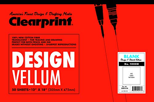 Clearprint 1000H Design Vellum Pad, 16 lb., 100% Cotton, 12 x 18 Inches, 50 Sheets, Translucent White, 1 Each (10001418)