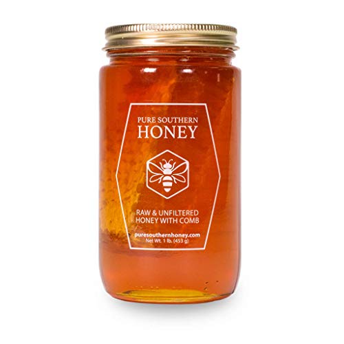 1 lb. 100% Raw & Unfiltered Gallberry Honey with Comb - American Made by Pure Southern Honey