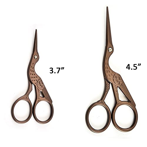 Acronde 2PCS Vintage Stork Shape Sewing Scissors Stainless Steel Tailor Scissors Sharp Sewing Shears for Embroidery, Sewing, Craft, Art Work & Everyday Use (Brown)