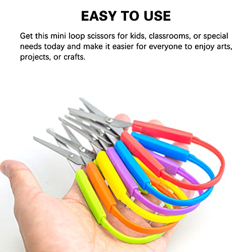 LDW 3-Pack Mini Loop Scissors Muitiple Colors Easy-Opening Squeeze Handles Grip Scissors Self-Opening Adaptive Design for Special Needs, Green