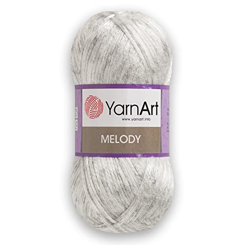 1 Ball YarnArt Melody, Chainette Yarn, Shiny Metallic Sheen Yarn for Knitting, Crochet, Embroidery, 100 grams (3.5 oz), 230 meters (251 yards), 70% Polyamide 21% Acrylic 9% Wool Blend Light Grey - 881