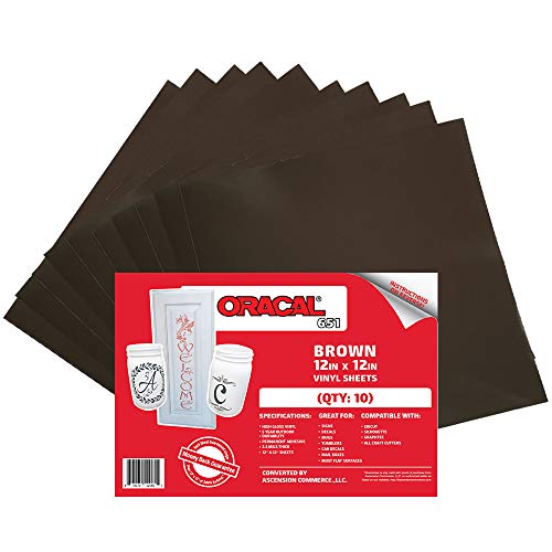 (10) 12" x 12" Sheets - Oracal 651 Brown Adhesive Craft Vinyl for Cricut, Silhouette, Cameo, Craft Cutters, Printers, and Decals - Gloss Finish and Outdoor and Permanent