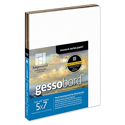 Ampersand Art Supply Gesso Wood Painting Panel: Museum Series Gessobord, 5x7, White