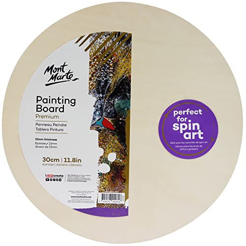 Mont Marte MBST0030 Round Canvas Plywood with MDF Frame, Diameter 11.8 x Thickness 0.9 inches (30 x 23 mm), Painting Board Round Premium 11.8 inches (30 cm), Unprimed