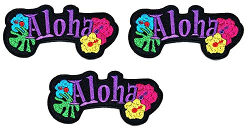 Umama Patch Set of 3 Purple Letter Aloha Patch Hawaii Beach Happy Aloha Cartoon Iron On Embroidered Patches Appliques Needle Craft Machine Embroidery Clothes Accessory Sewing DIY