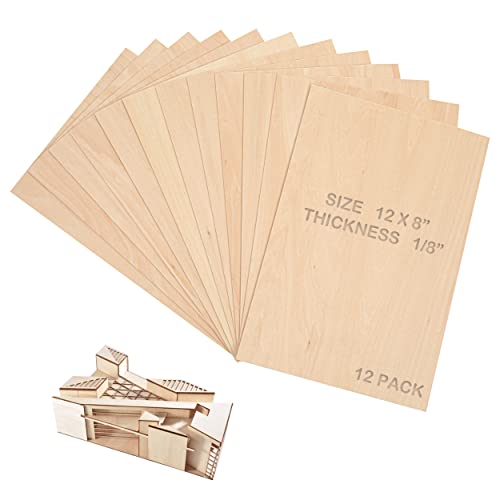 (12-Pack) 12”x8”x1/8” Basswood Sheets for Crafts - Perfect for Architectural Models Drawing Painting Wood Engraving Wood Burning Laser Scroll Sawing