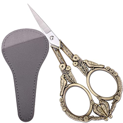 HITOPTY Precision Embroidery Scissors – 4.6in Vintage Classic Straight Pointed Shears, Sharp Stainless Steel Small Detail Thread Snips for Needle Craft, Sewing, Decoupage, Yarn, Fabric – with Pouch