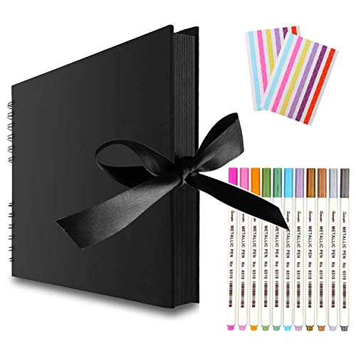 EVNEED 11.5 x 8.5 Inch Scrapbook Photo Album,Wedding Guest Book Anniversary Memory Scrapbooking,Wedding Photo Album with DIY Accessories Kit for Craft Paper DIY ,Xmas Gift,80 Pages (40 Sheets),Black