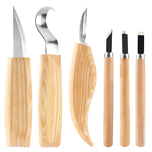 Wood Whittling Kit 6PCS Professional and High Performance Stainless Steel Tools Set for Beginner Carving for Adults and Kids Beginners Wood Carving Kit Set
