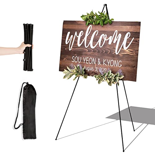 Artist Easel Stand for Display Wedding Sign & Poster - 63 Inches Tall Easle for Display Holder - Portable Collapsable Poster Easel - Floor Adjustable Metal Painting Easels Tripod Black