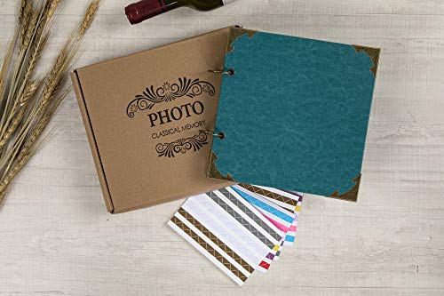8 x 8 Inch Small Leather Hardcover 80 Pages DIY Scrapbook Photo Album Blank Craft Paper Wedding Anniversary Family Photo Scrapbook Album (Blue, 8 x 8 Inch)