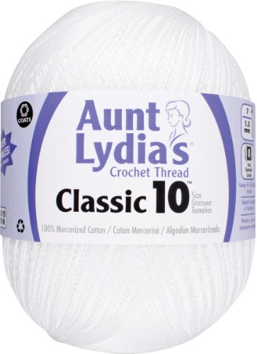 Aunt Lydia's White Crochet Thread Size Jumbo, Classic 10