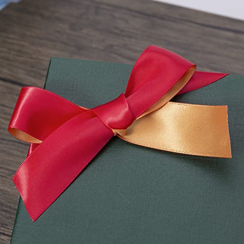 YASEO Double-Sided Two-Tone Ribbon, 20 Yards 1 Inch Double Faced Orange Gold and Hot Red Satin Ribbon for Christmas, Wedding, Birthday, Gift Wrapping and Party Decor