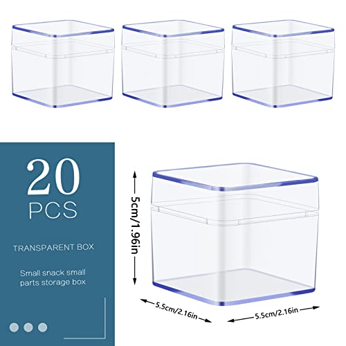 Amersumer 20Pack Plastic Clear Box with Separate Lid,2.2x2.2x2 Inchs,Beads Storage Containers Square Clear Containers Box for Pills Herbs Tiny Bead Earring Jewerlry Candy Gifts Party Favor and More