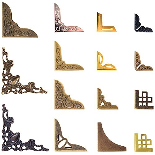 60 PCS Vintage Metal Book Corner Protector Guard Edge Cover Iron Angle Protectors Bronze Gold Furniture Decorative Covers for Scrapbooks Books Diary Albums Notebooks Menus Stamp Book Jewelry Case Box