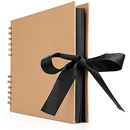 Innocheer Scrapbook, 80 Black Pages Photo Album, 11.6 x 8.3 inch Great for Craft Paper DIY Anniversary, Wedding, Valentines Day Gifts（Brown 8X12）