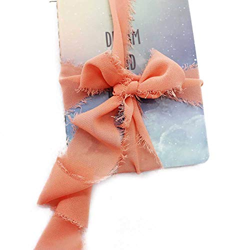 MRSRIBBON 4 Rolls Handmade Fringe Fabric Chiffon Ribbon- 1-1/2” x 5meters Silk-Like Ribbons for Wedding Invitations, Bouquets, Gift Wrapping (Pink/Naked Pink/Orange/Beige)