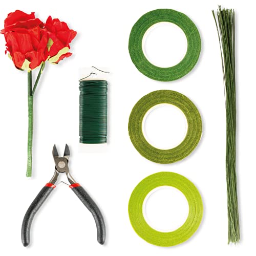 XFasten Floral Arrangement Kit; Flower Arrangements Supplies Included: Green Floral Tapes, Floral Wire Cutter, 22 Gauge Paddle Florist Wire, 26 Gauge Floral Stem Wire for Bouquet Stem Wrap