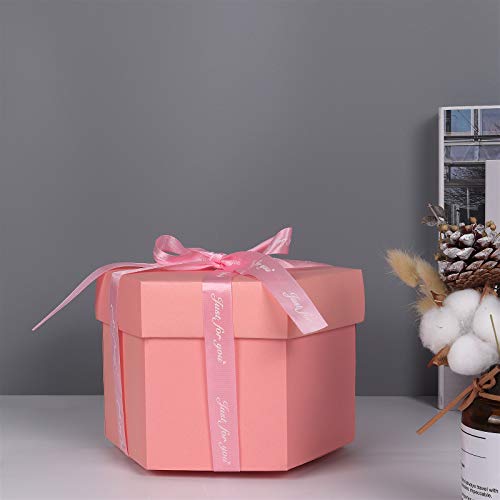 RECUTMS Explosion Box DIY Scrapbooking Set Handmade Photo Album,Gift Box with 6 Faces Wedding Memory Book (Pink-6 Sides)