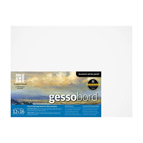 Ampersand Art Supply Gesso Wood Painting Panel: Museum Series Gessobord, 12" x 16", 1/8 Inch Flat Profile