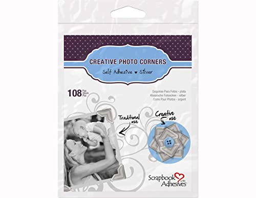 SCRAPBOOK ADHESIVES BY 3L Self-Adhesive Creative Paper Photo Corners, Silver, 108-Pack