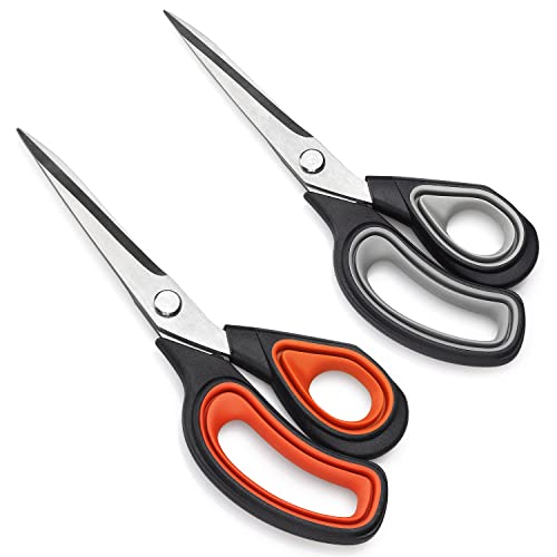 Stary City Premium Tailor Scissors Heavy Duty Multi-Purpose Titanium Scissors Professional for Leather Cutting Industrial Sharp Sewing Shears (2 Pack), Red/Gray