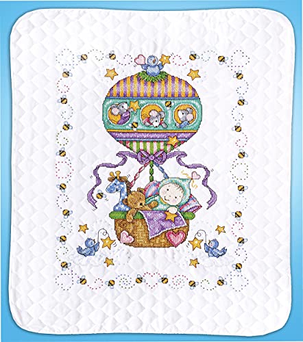 Tobin Balloon Ride Stamped for Cross Stitch Baby Quilt Kit, 34"x43"