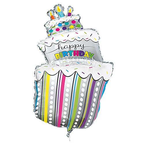 "Happy Birthday" Multicolor Giant Foil Balloons, 40" (Pack of 5) - Vibrant Polka Dots Cake Design, Perfect Decoration for Celebrations, & Special Occasions