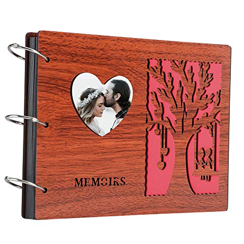 Wooden Scrapbook Album DIY Photo Album Scrapbooking Supplies Kits, Love Scrapbook Memory Photo Book for Couples Valentines Anniversary Wedding Scrapbook Guest Book 60 Pages