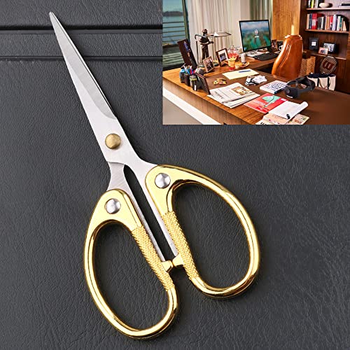 Aemoe 5inch All Stainless Steel Office Scissors,Ultra Sharp Blade Shears,Sturdy Sharp Scissors for Office Home School Sewing Fabric Craft Supplies Multipurpose Scissors Gold(SC0005-GOLD-S)