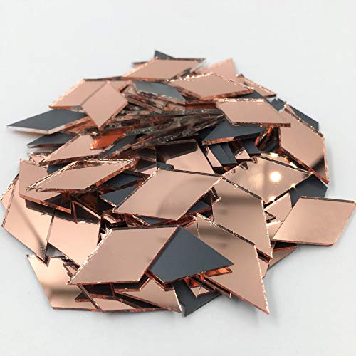 NUO RUI 200pcs 1" x 1/2" Diamond Shape Mirror Mosaic Tiles Rose Gold Craft Mirrors