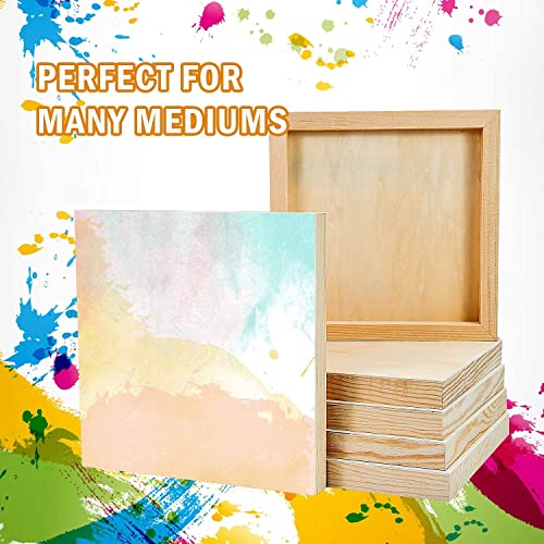 YoleShy 6 Pcs 8'' x 8'' Unfinished Wood Cradled Painting Panel Boards for Arts & Craft - Wooden Canvas Panels