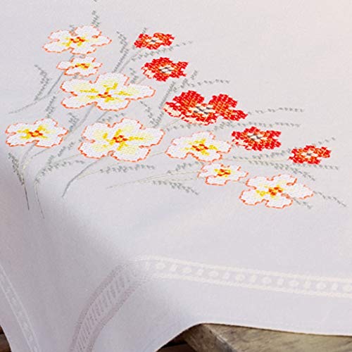 Vervaco Cross Stitch Tablecloth Kit Poppies and Vanilla Flowers 32" x 32"