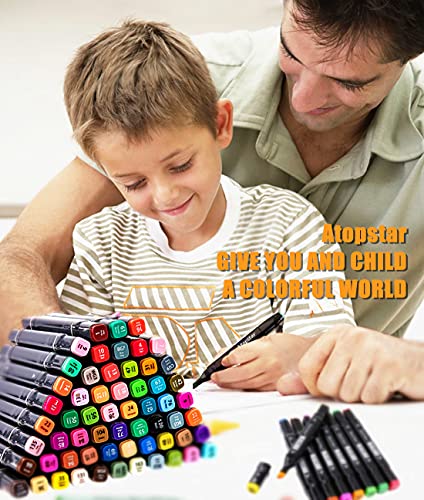 ATOPSTAR 80 Colors Alcohol Markers Artist Drawing Art Markers for Kids Dual Tip Markers for Adult Coloring Painting Supplies Perfect for Kids Boys Girls Students Adult(80 Black Shell)
