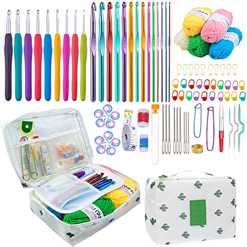 Mdoker 100 Pieces Crochet Kit with Yarn and Knitting Accessories Set,Complete Knitting Kit for Beginners Include Soft Grip Crochet Hooks,Aluminum Crochet Hooks,Crochet Yarn Balls,Crochet Supplies Set