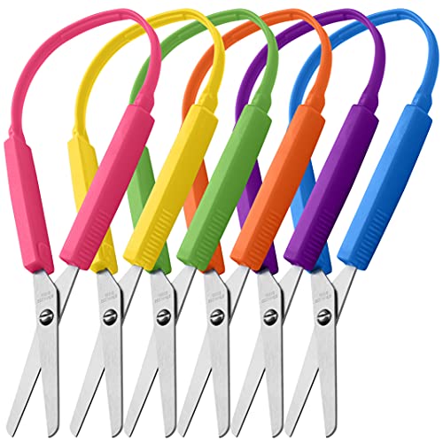 Special Supplies Loop Scissors for Teens and Adults 8 Inches (6-Pack) Colorful Looped, Adaptive Design, Right and Lefty Support, Small, Easy-Open Squeeze Handles, Supports Elderly and Special Needs