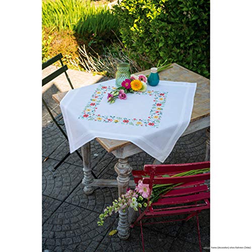 Vervaco Stamped Tablecloth Cross Stitch Kit 32"X32"-Fresh Flowers -V0169697