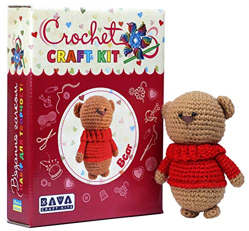 Crochet Stuffed Animal Bear DIY Kit, Craft kit for Teens and Adults, All Materials Included, Detailed Instructions with 54 Pictures, Hypoallergenic Yarn