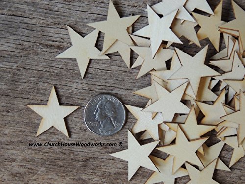 50 Small 1.25 inch Size Wood Stars 1-1/4 inch