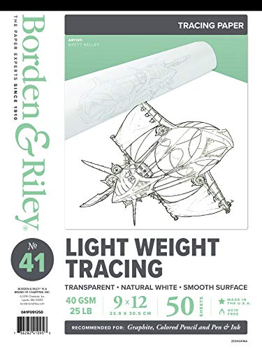 Borden & Riley 9" x 12" #41 Lightweight Tracing Paper Pad, 40 GSM/25 LB, 50 White Sheets, 1 Pad Each (041P091250)
