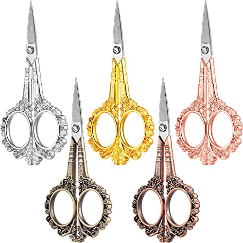 5 Pairs Vintage European Style Scissors Stainless Steel Plum Scissors Flower Pattern Needlework Embroidery Scissors Tailor Craft Scissors for Embroidery Sewing Craft Art Work Daily Use
