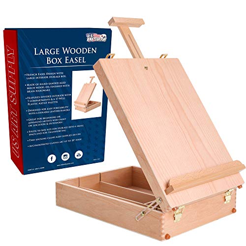 U.S. Art Supply Newport Extra Large Adjustable Wood Table Sketchbox Easel, Paint Palette, Premium Beechwood - Portable Wooden Artist Desktop Case - Store Art Paint, Markers, Sketch Pad - Drawing Painting
