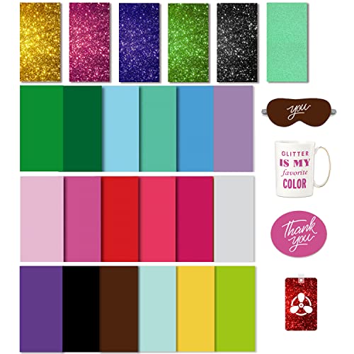 Infusible Transfer Ink Sheets for Heat Press Machine, Solid Color Transfer Paper Sublimation for Cricut Mug Press, 24pcs, 4.5"x12" Glitter Pre-Inked Sublimation Paper for T-Shirts Cup Coasters Mug