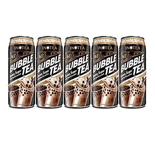(Pack of 5) INOTEA Bubble Tea 5 Cans from ATIUS. Milk Tea with Boba Pearls in a Can (16.6oz/can). Choose One from Variety of Flavors: Brown Sugar, Taro, Honeydew, Banana, Matcha. Straws Included. (Brown Sugar)