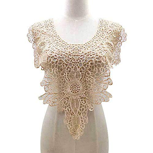 1 Pcs Large Water-Soluble Collar Hollow Fake Collar Embroidery Collar DIY Lace Accessories Embroidery Applique Garment Bra Decoration (Apricot)