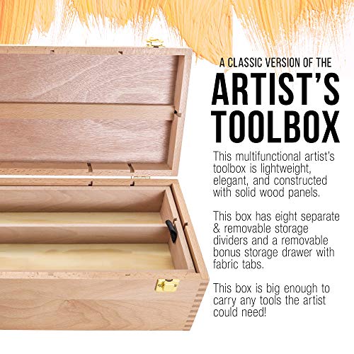 US Art Supply Artist Wood Pastel, Pen, Marker Storage Box with Drawer(s) (Large Tool Box)