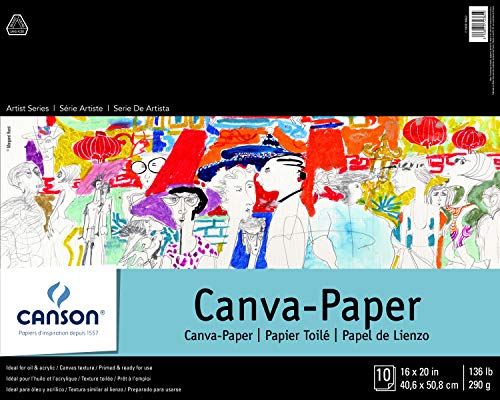 Canson 100510843 Foundation Series Canva-Paper Pad Primed for Oil or Acrylic Paints, Top Bound, 136 Pound, 16 x 20 Inch, 10 Sheets, 16" x 20", 0